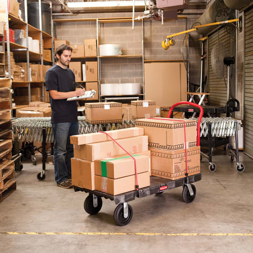 Rubbermaid FG443600BLA 1000 lb Platform Truck w/ Tie Downs, 48"L x 24"W