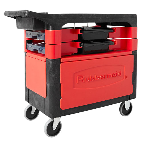 Rubbermaid FG618088 BLA 2 Level Polymer Utility Cart w/ 330 lb Capacity, Flat Ledges