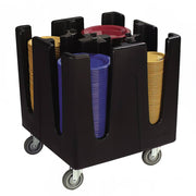 Carlisle 29" Mobile Small Dish Caddy w/ (4) Columns - Plastic, Black (ADS403)