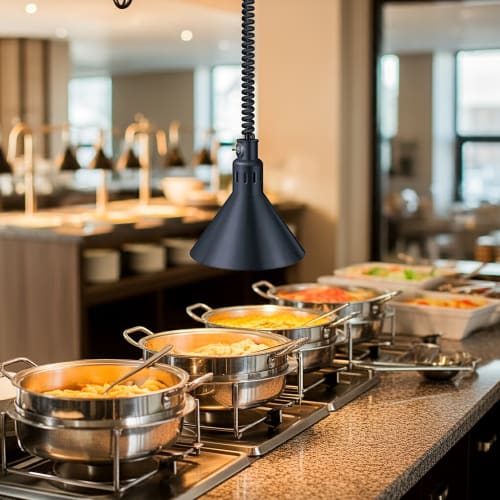 Hatco DL-760-RL 69 1/2" Ceiling Mount Heat Lamp w/ Retractable Cord - Lower Switch, Bold Black, 120v