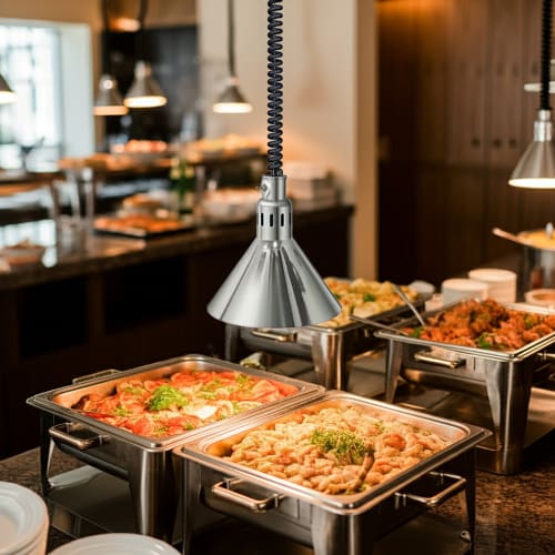 Hatco DL-775-RTL 71 7/8" Track Mount Heat Lamp w/ Retractable Cord - Lower Switch, Bright Nickel, 120v