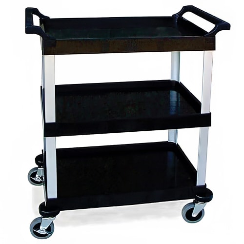 Lakeside 2500 3 Shelf Utility Cart w/ Push Handles, 300 lb Capacity, Black