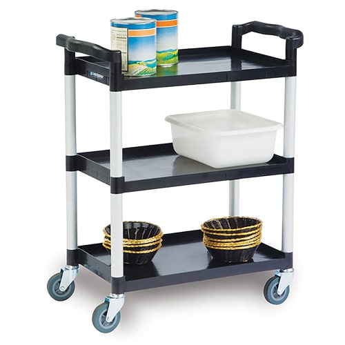 Lakeside 2500 3 Shelf Utility Cart w/ Push Handles, 300 lb Capacity, Black