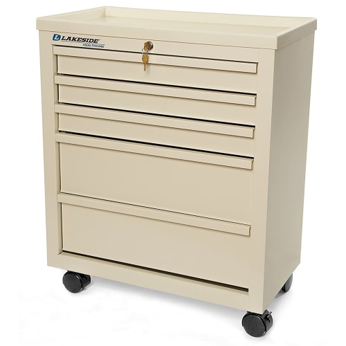 Lakeside BV05 Super Saver Bedside Cart w/ (5) Drawers - Metal, Beige