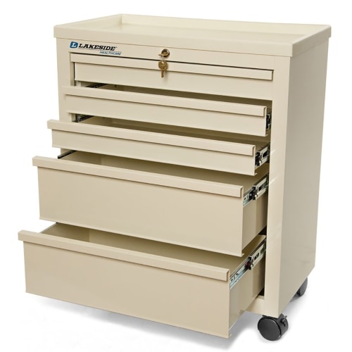 Lakeside BV05 Super Saver Bedside Cart w/ (5) Drawers - Metal, Beige