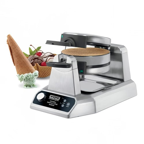 Waring WWCM200 Non-Stick Double Waffle Cone Maker w/ (120) 7" Per Hour, Rotary