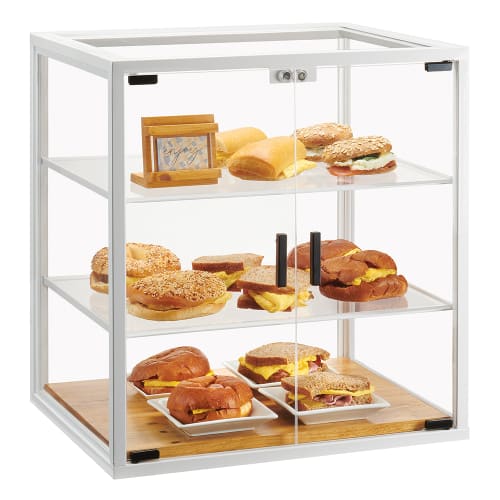 Cal-Mil 4312-15 3 Tier Pastry Display Case w/ Swing Doors - 21"W x 17"D x 23 1/4"H, Acrylic/Steel, White