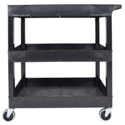 Luxor 3 Level Polymer Utility Cart w/ 400 lb Capacity, Raised Ledges (EC111-B)