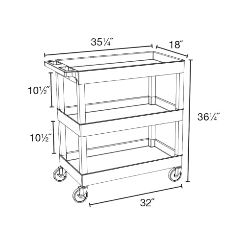 Luxor 3 Level Polymer Utility Cart w/ 400 lb Capacity, Raised Ledges (EC111-B)
