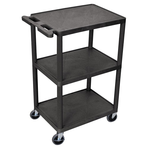 Luxor 3 Level Polymer Utility Cart w/ 400 lb Capacity, Raised Ledges (HE42-B)
