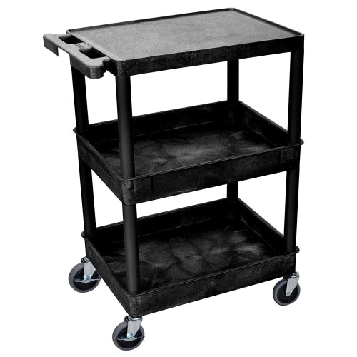 Luxor 3 Level Polymer Utility Cart w/ 300 lb Capacity, Raised Ledges (STC211-B)