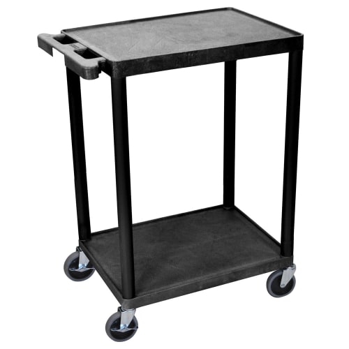 Luxor 2 Level Polymer Utility Cart w/ 300 lb Capacity - Raised Ledges, Black (STC22-B)