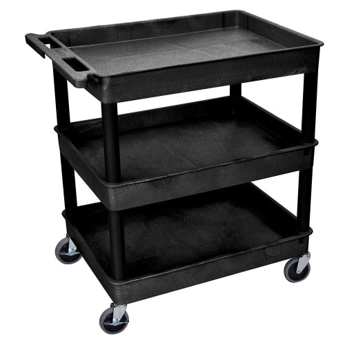 Luxor 3 Level Polymer Utility Cart w/ 400 lb Capacity, Raised Ledges (TC111-B)