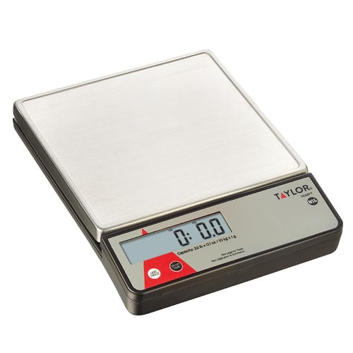 Taylor TE22FT Digital 22 Lb. Portion Control Scale, SS Platform, Tare, Dual Powered