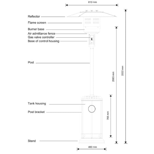 Omcan 87" Portable Patio Heater - 45,000 BTU, Stainless Steel, Liquid Propane/Butane (46799)