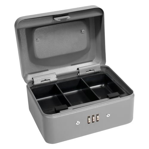Barska Cash Box w/ Combination Lock - (3) Compartment Tray, Steel, Gray (CB11782)