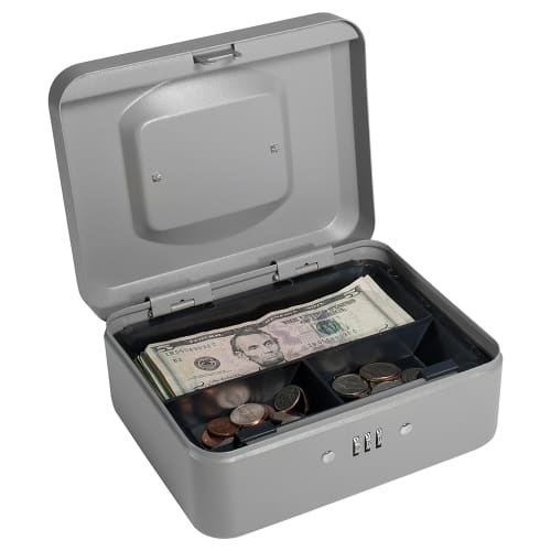 Barska Cash Box w/ Combination Lock - (3) Compartment Tray, Steel, Gray (CB11784)
