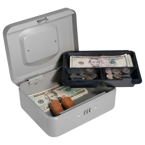 Barska Cash Box w/ Combination Lock - (3) Compartment Tray, Steel, Gray (CB11784)