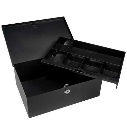 Barska Cash Box w/ Key Lock - (6) Compartment Tray, Steel, Black (CB11792)