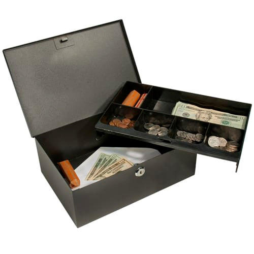 Barska Cash Box w/ Key Lock - (6) Compartment Tray, Steel, Black (CB11792)