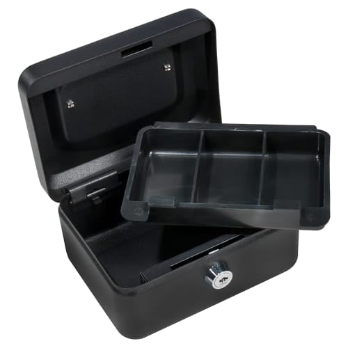 Barska Cash Box w/ Key Lock - (3) Compartment Tray, Steel, Black (CB11828)