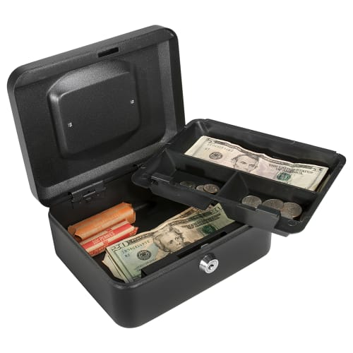 Barska Cash Box w/ Key Lock - (3) Compartment Tray, Steel, Black (CB11830)