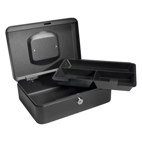 Barska Cash Box w/ Key Lock - (3) Compartment Tray, Steel, Black (CB11832)