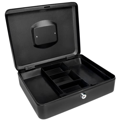 Barska Cash Box w/ Key Lock - (5) Compartment Tray, Steel, Black (CB11834)