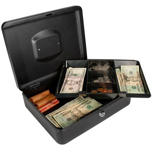 Barska Cash Box w/ Key Lock - (5) Compartment Tray, Steel, Black (CB11834)