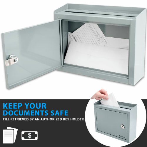 Barska Multi Purpose Drop Box w/ Key Lock - 9 3/4"W x 3"D x 7 3/4"H, Steel, Gray (CB12710)