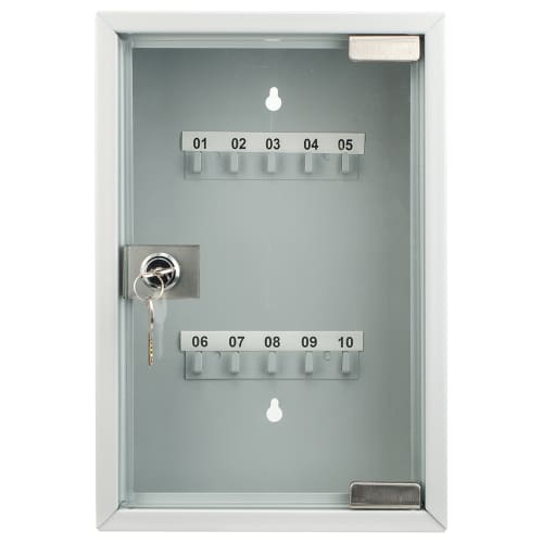 Barska 10 Key Cabinet w/ Key Lock - Glass Door, Steel, Gray (CB12986)