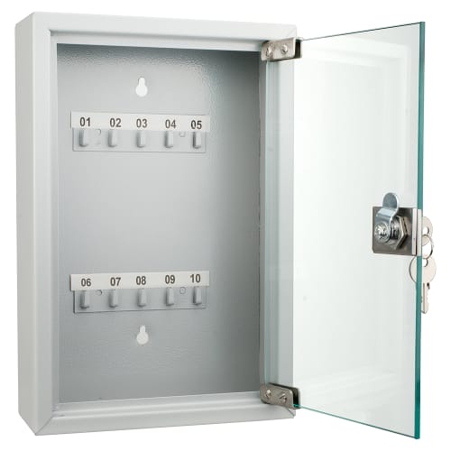 Barska 10 Key Cabinet w/ Key Lock - Glass Door, Steel, Gray (CB12986)