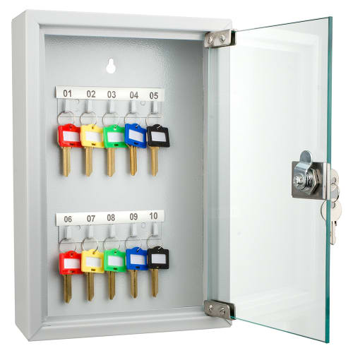 Barska 10 Key Cabinet w/ Key Lock - Glass Door, Steel, Gray (CB12986)