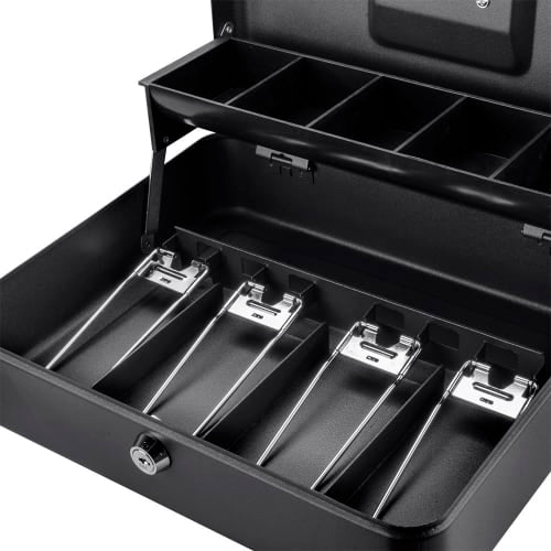 Barska Cash Box w/ Key Lock - (5) Compartment Tray, Steel, Black (CB13054)