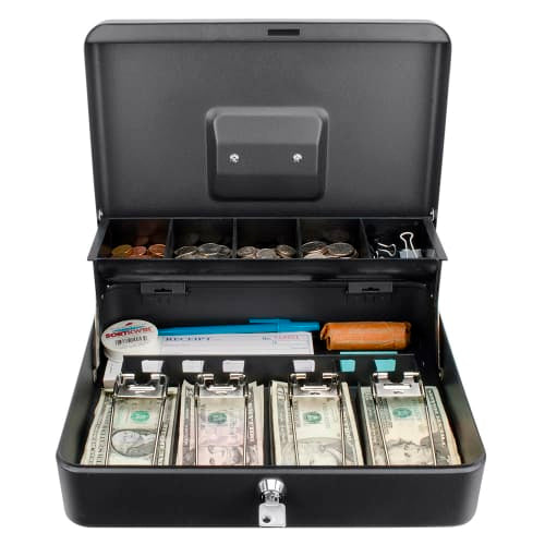 Barska Cash Box w/ Key Lock - (5) Compartment Tray, Steel, Black (CB13054)