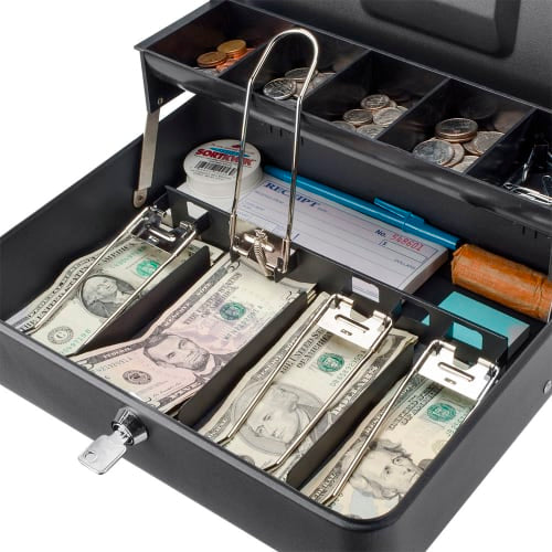 Barska Cash Box w/ Key Lock - (5) Compartment Tray, Steel, Black (CB13054)