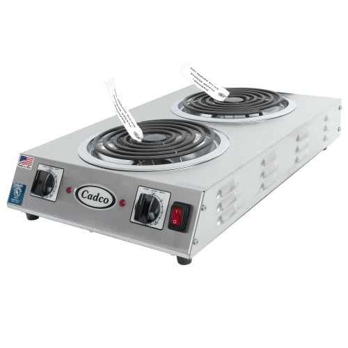 Cadco CDR-2TFB 13 1/2" Electric Hotplate w/ (2) Burners & Infinite Controls, 220v/1ph