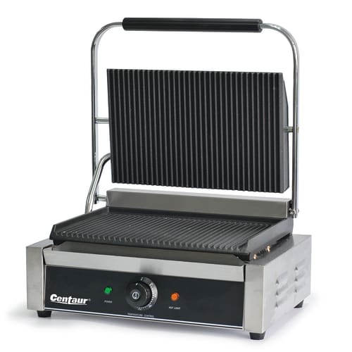 Centaur CEN-PAN10 Single Commercial Panini Press w/ Cast Iron Grooved Plates, 120v