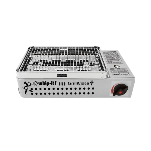 Whip-It! Butane Stove w/ Adjustable Flame & Carrying Case - 7,200 BTU, Silver (ST-GRILLMATE-01)