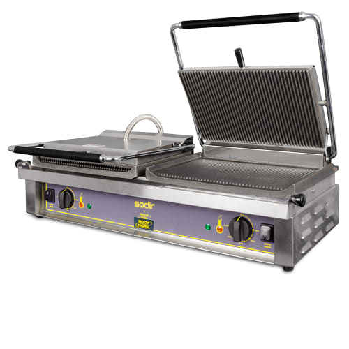 Equipex DIABLO Double Commercial Panini Press w/ Cast Iron Grooved Plates, 208-240v/1ph