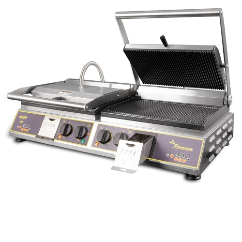 Equipex DIABLO PREMIUM Double Commercial Panini Press w/ Cast Iron Grooved Plates, 208-240v/1ph