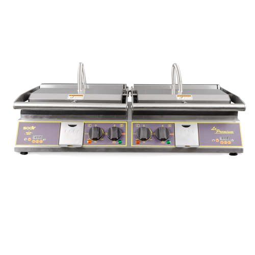 Equipex DIABLO PREMIUM Double Commercial Panini Press w/ Cast Iron Grooved Plates, 208-240v/1ph