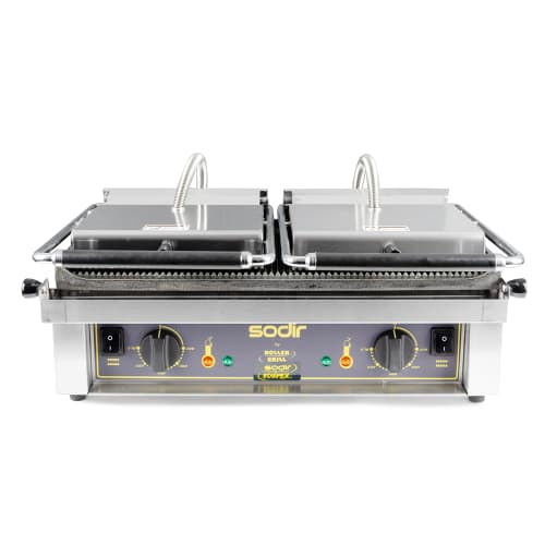 Equipex MAJESTIC Double Commercial Panini Press w/ Cast Iron Grooved Plates, 208-240v/1ph