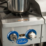 Globe GHP12G 12" Gas Hot Plate w/ (2) Burners & Manual Controls, Convertible