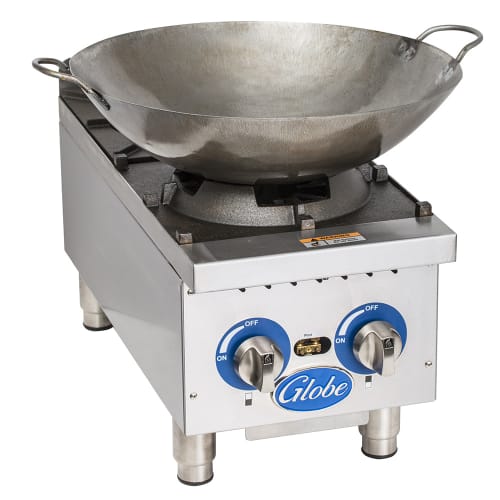 Globe GHP12G 12" Gas Hot Plate w/ (2) Burners & Manual Controls, Convertible