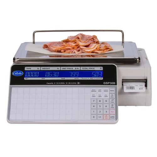 Globe GSP30B 30 lb Price Computing Label Printing Scale - Front & Back Display, 115v