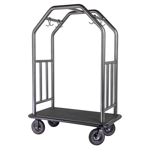 Hospitality 1 Source Coastal Estate Bellman's Cart w/ Black Rubber Mat - 27"W x 48"L x 71"H, Hammertone Steel (CCRDBL01)