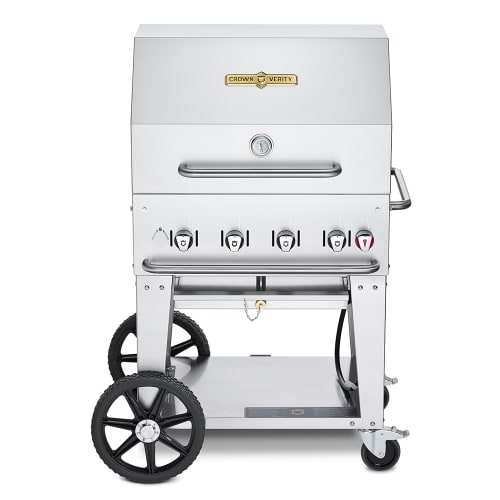 Crown Verity CV-MCB-30RDP-NG 28" Mobile Gas Commercial Outdoor Charbroiler w/ Roll Dome, Natural Gas