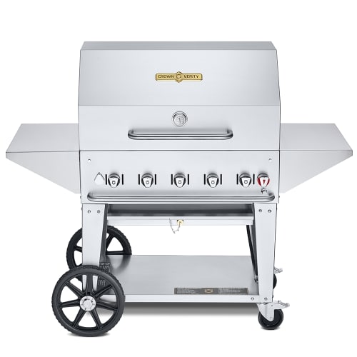Crown Verity CV-MCB-36PRO 36" Mobile Commercial Outdoor Charbroiler w/ (5) Burners - Roll Dome, Liquid Propane