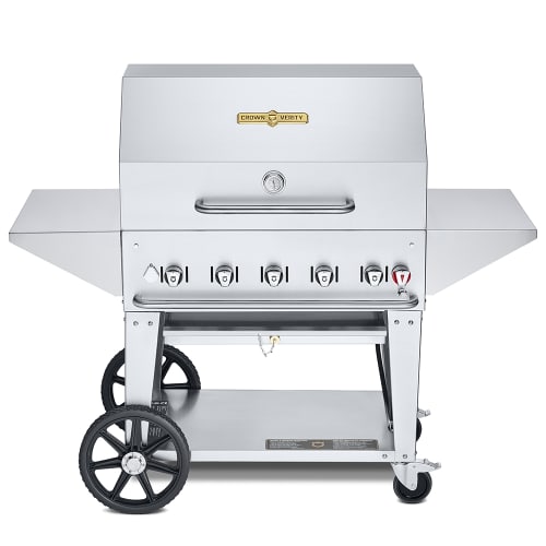 Crown Verity CV-MCB-36PRO 36" Mobile Commercial Outdoor Charbroiler w/ (5) Burners - Roll Dome, Natural Gas